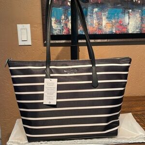 NWT Kate Spade Kitt Jess Nylon & Leather Striped Tote Bag MSRP $299